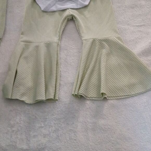 Rainbow and sage bellbottom pants with sash for headband  Sz 80 (9-12 months) - Picture 3 of 9